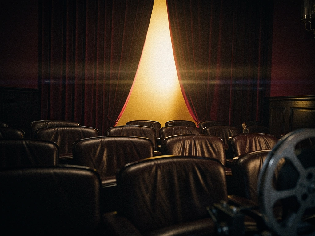Cinematic theater curtain and golden light